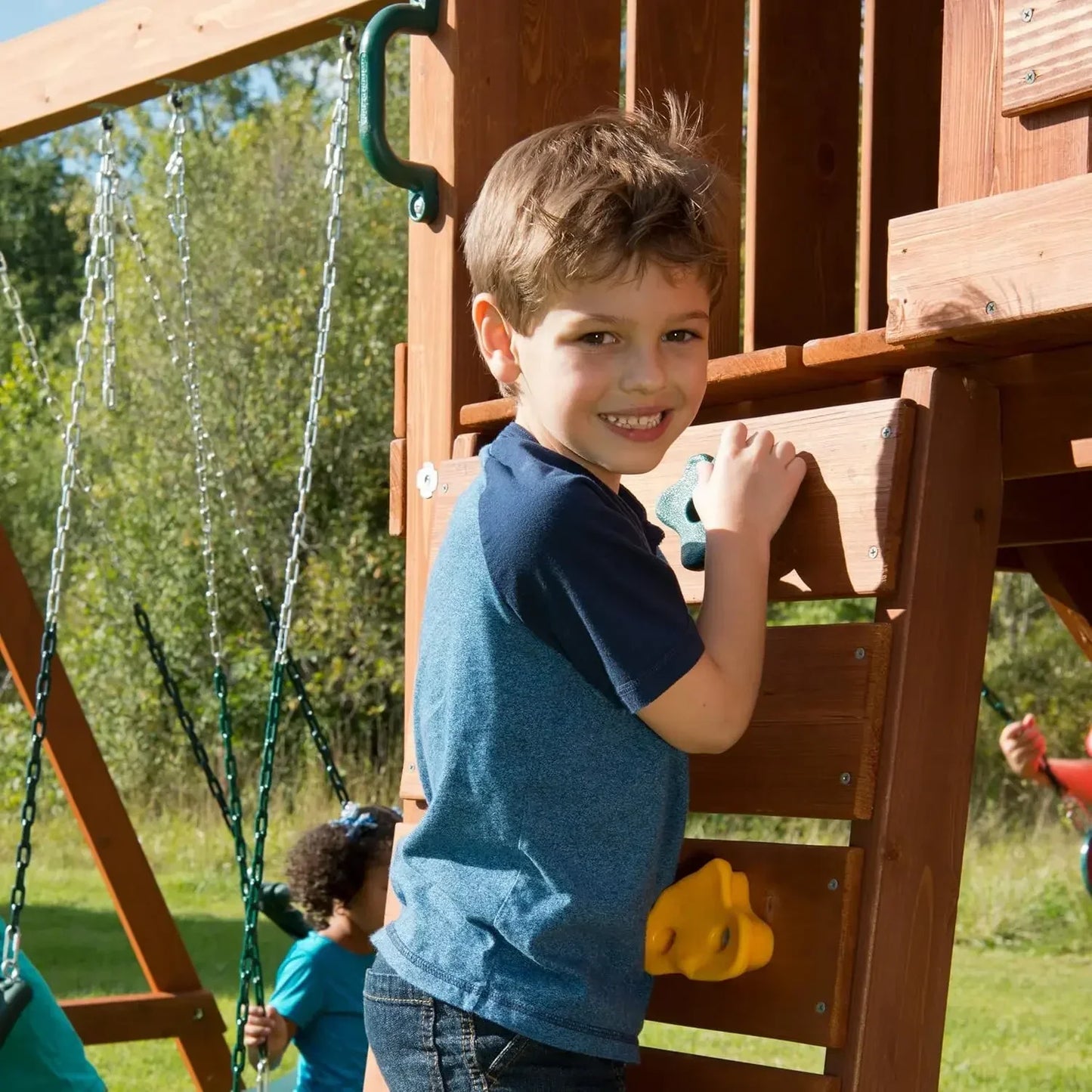 Swing Set With Two Swings Slide Monkey Bars Picnic Table