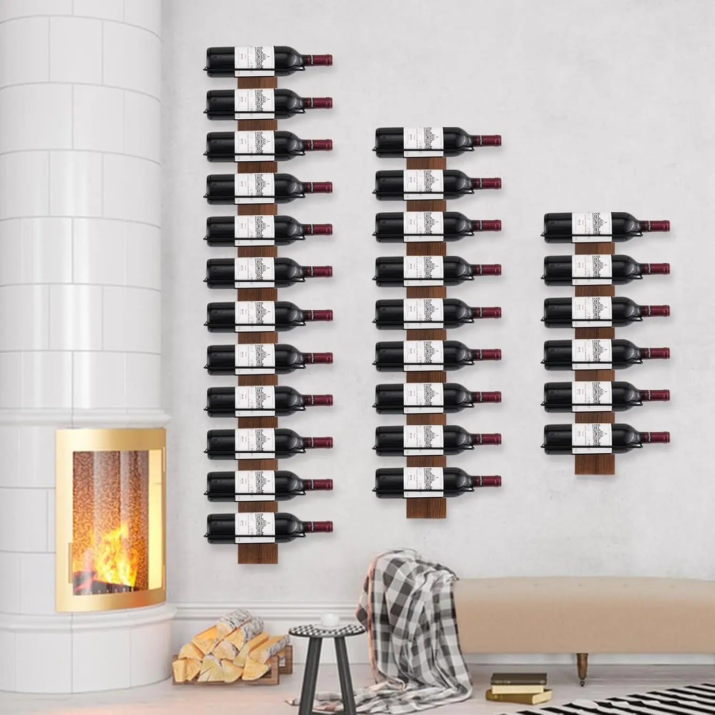 Wood Wall Mounted Wine Rack For 9 Bottles