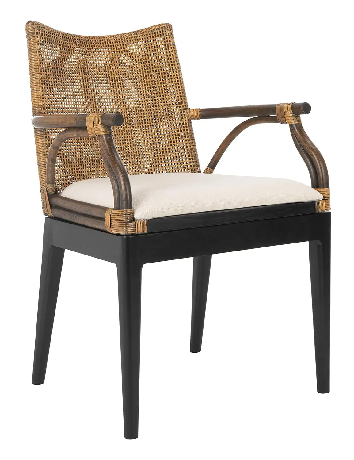 Solid Wood Rattan Arm Chair Tropical Coastal Living Room Seating