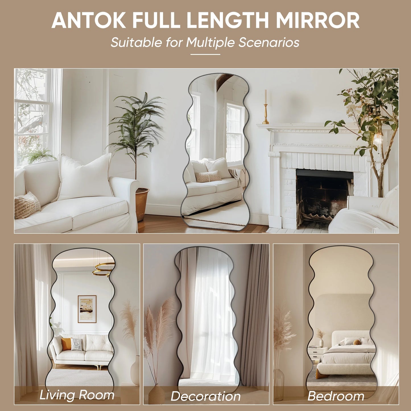 Antok Wavy Glass Mirror With Stand For Living Room And Bedroom