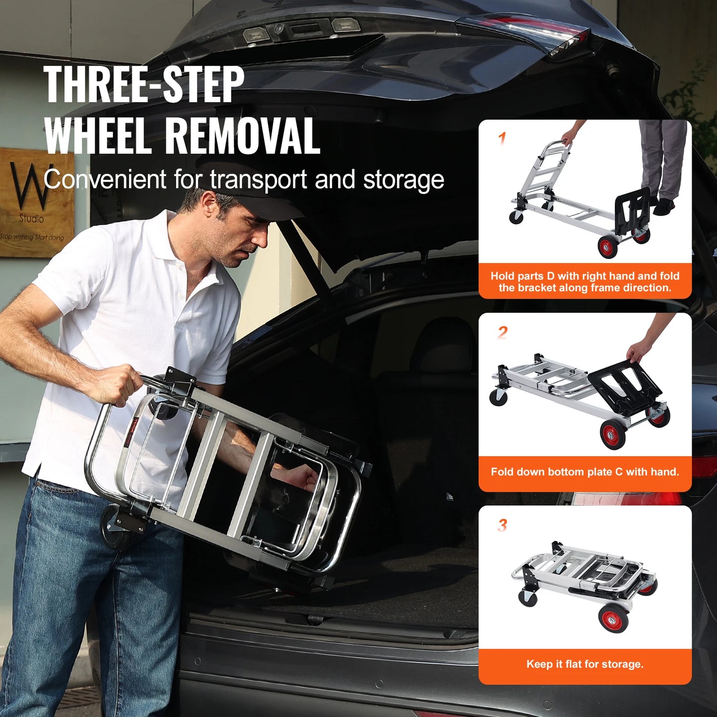 Folding Hand Truck With Wheels 400 Lb Capacity Aluminum Cart