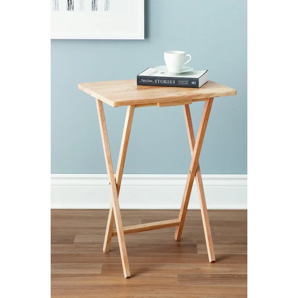 Indoor Folding TV Tray Table Solid Rubberwood Portable