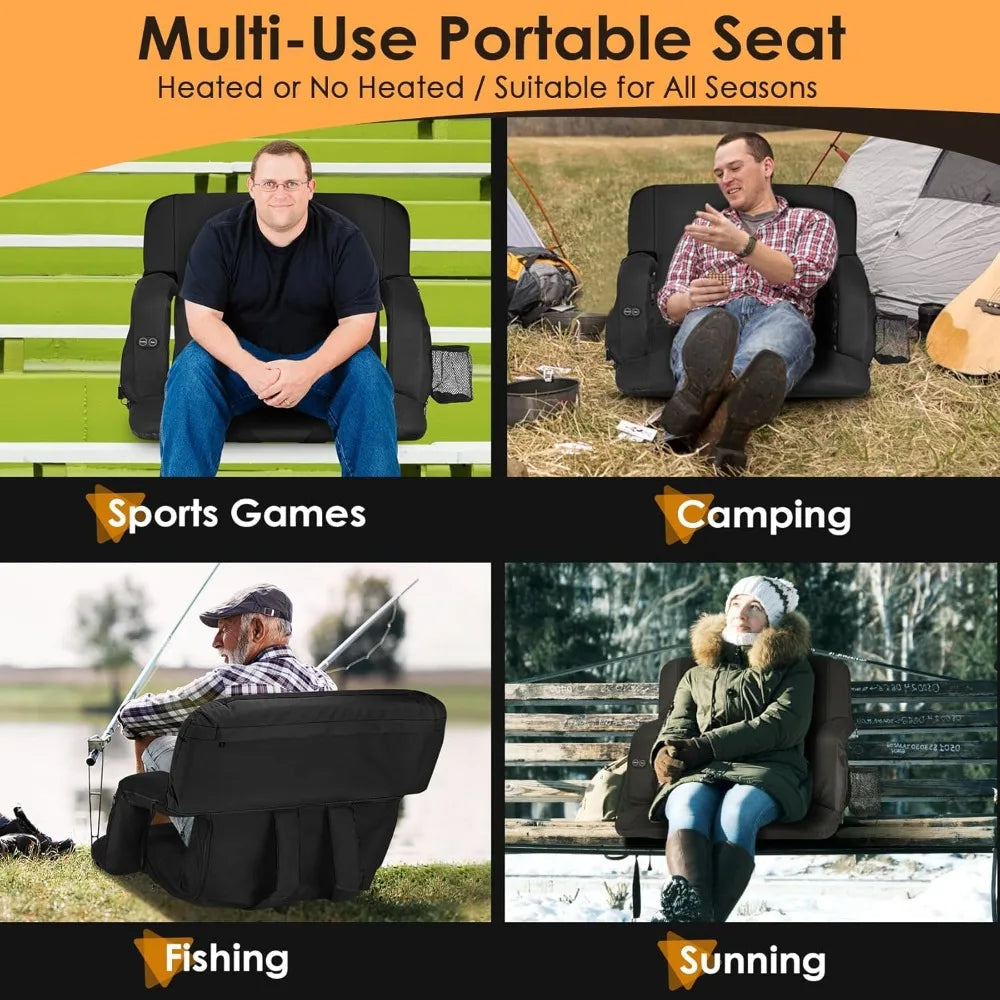 Heated Stadium Seat With Back Support And 3 Heat Levels
