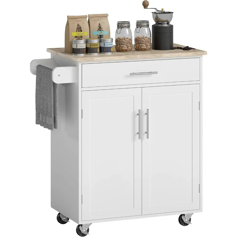 Kitchen Island Cart With Solid Wood Top Drawer Cabinet