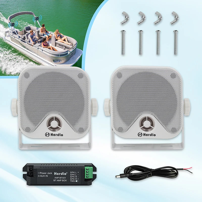 Herdio Waterproof Marine Bluetooth Speaker 100W Heavy Duty Surface Mounted