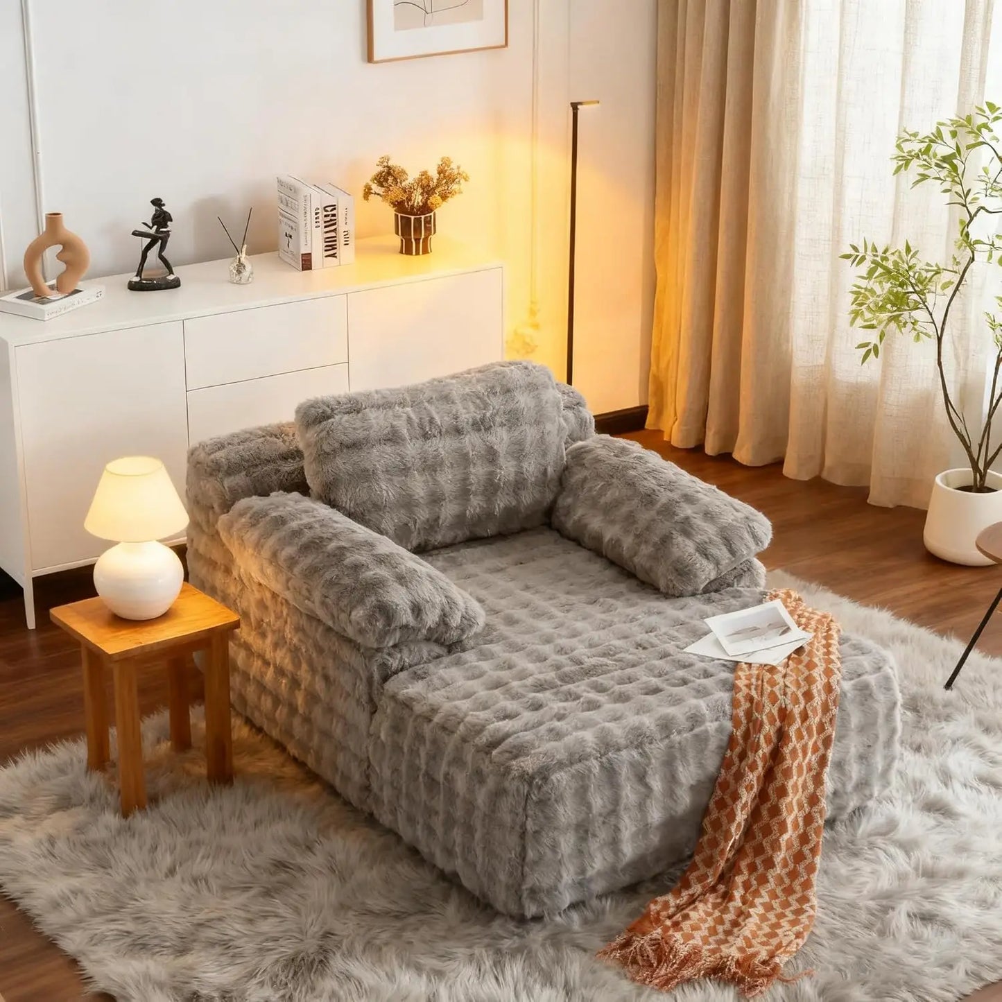 Chaise Lounge Chair Indoor Reading Sofa Bed With Bubble Fleece