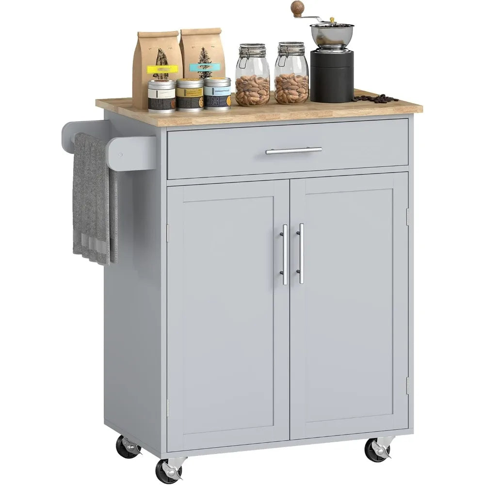Kitchen Island Cart With Solid Wood Top Drawer Cabinet