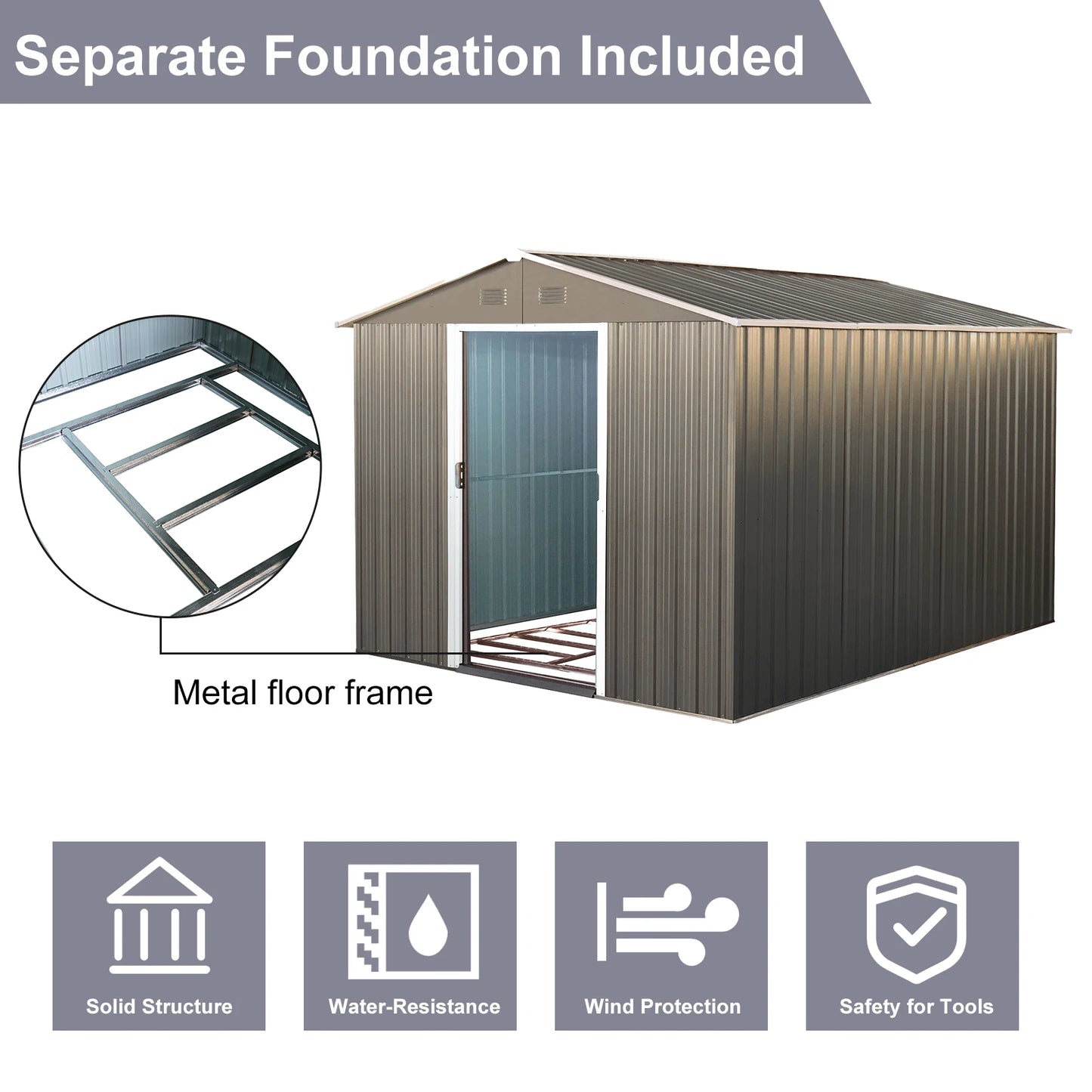 Outdoor Garden Storage Shed With Floor Waterproof Aluminum Frame