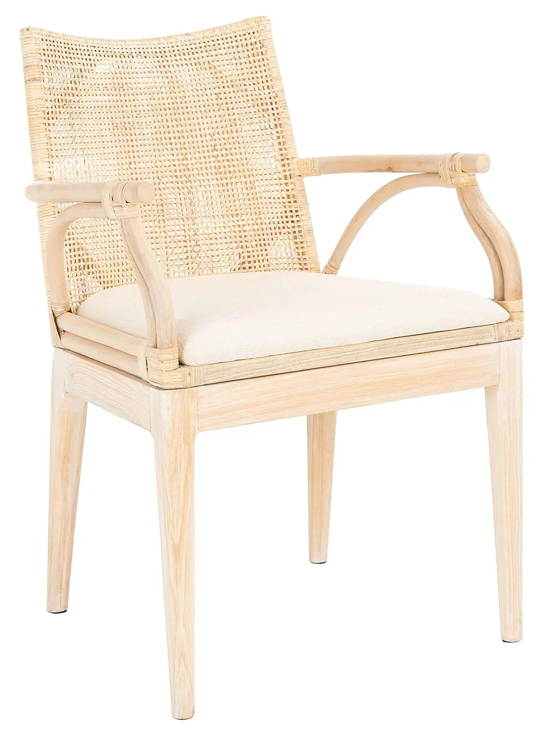 Solid Wood Rattan Arm Chair Tropical Coastal Living Room Seating