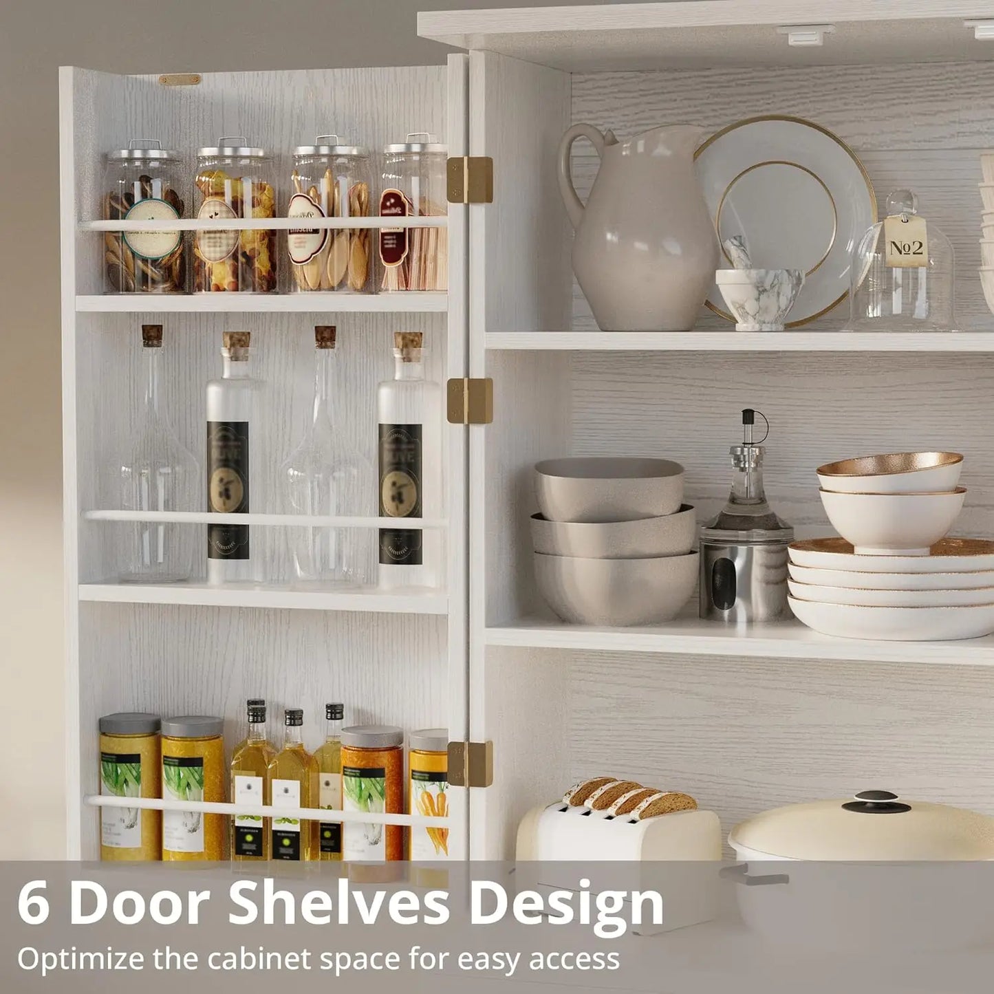 Ironck Farmhouse Kitchen Pantry Cabinet With 2 Pull Doors