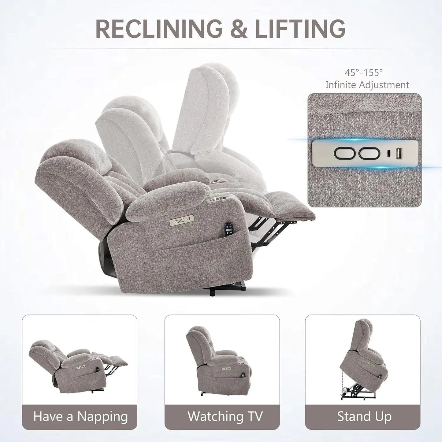 Power Lift Chair With Massage And Heat Electric Recliner