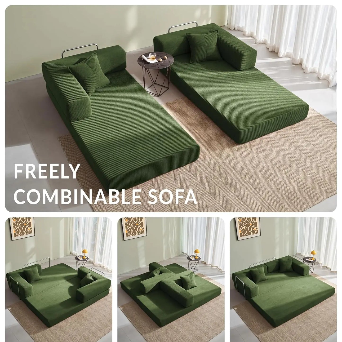 Convertible Floor Sofa Bed With Pillow Back Support Armrest