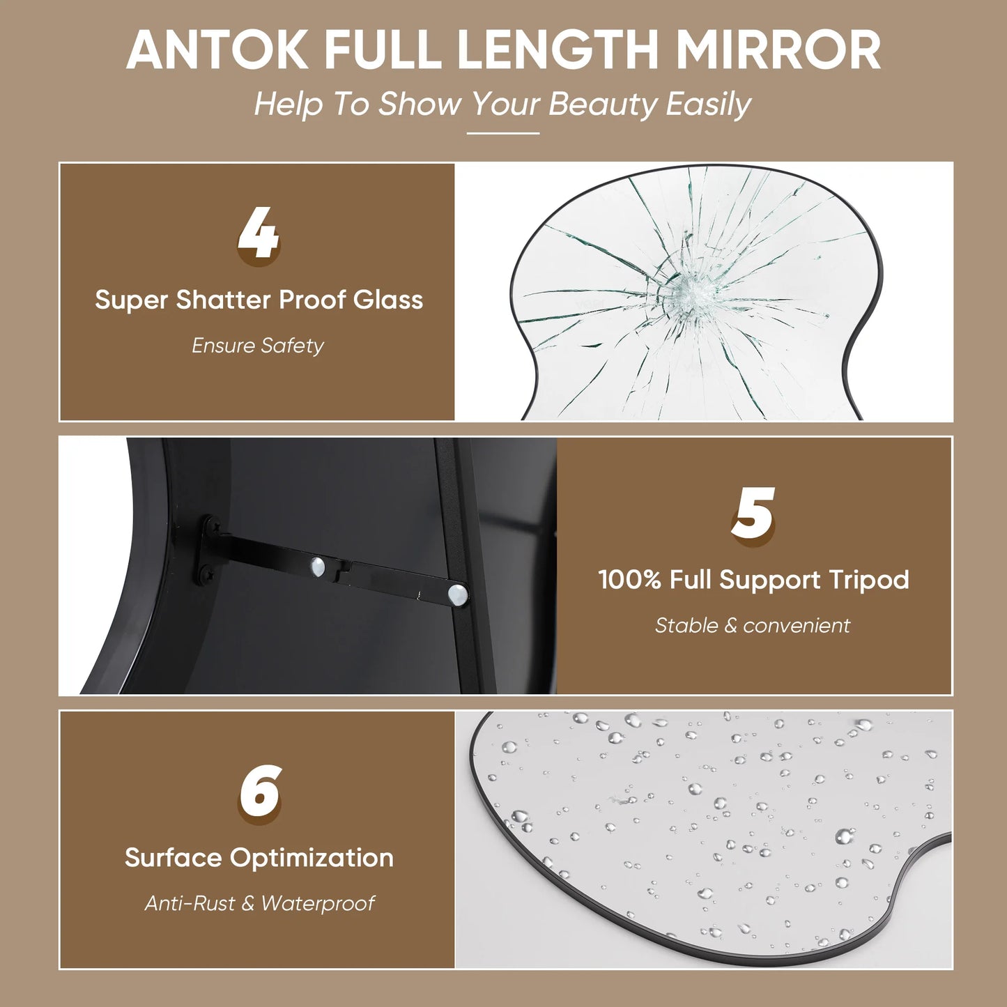 Antok Wavy Glass Mirror With Stand For Living Room And Bedroom