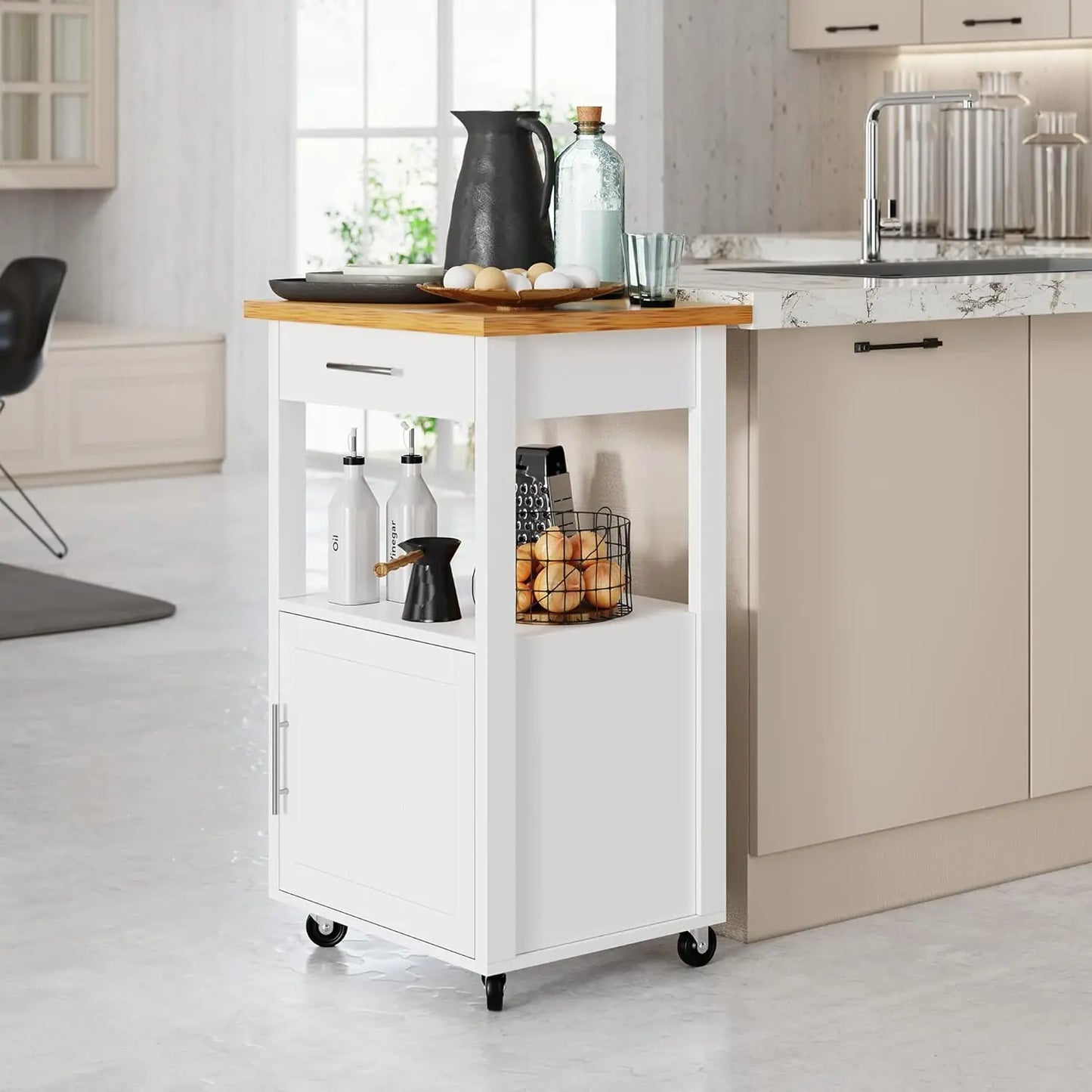 Mobile Kitchen Island Cart With Storage Wheels Cabinet And Drawer