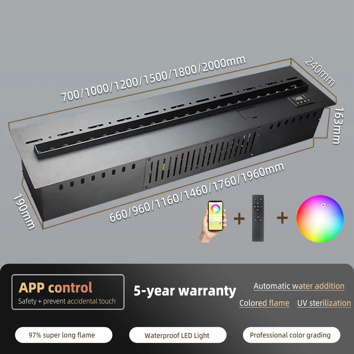Electric 3D Water Vapor Recessed Steam Fireplace with Remote Control