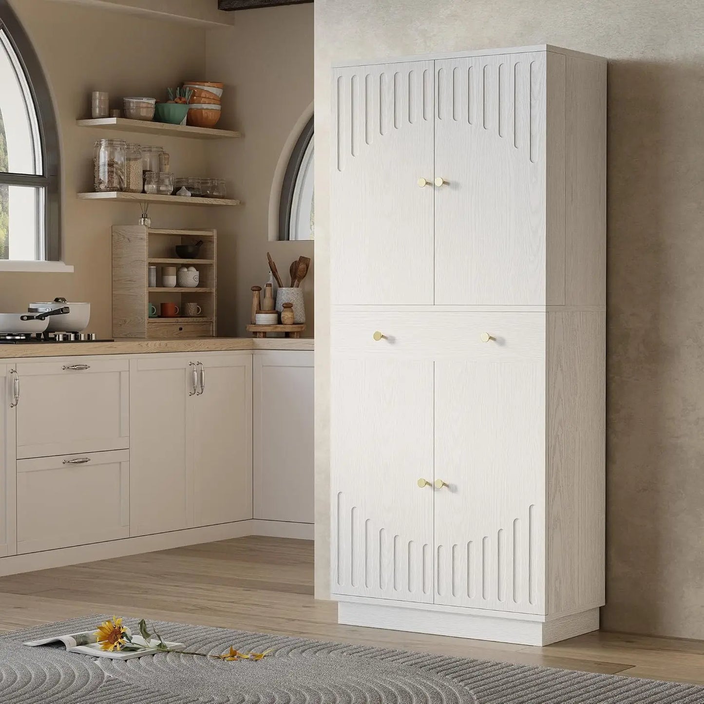 Ironck Farmhouse Kitchen Pantry Cabinet With 2 Pull Doors