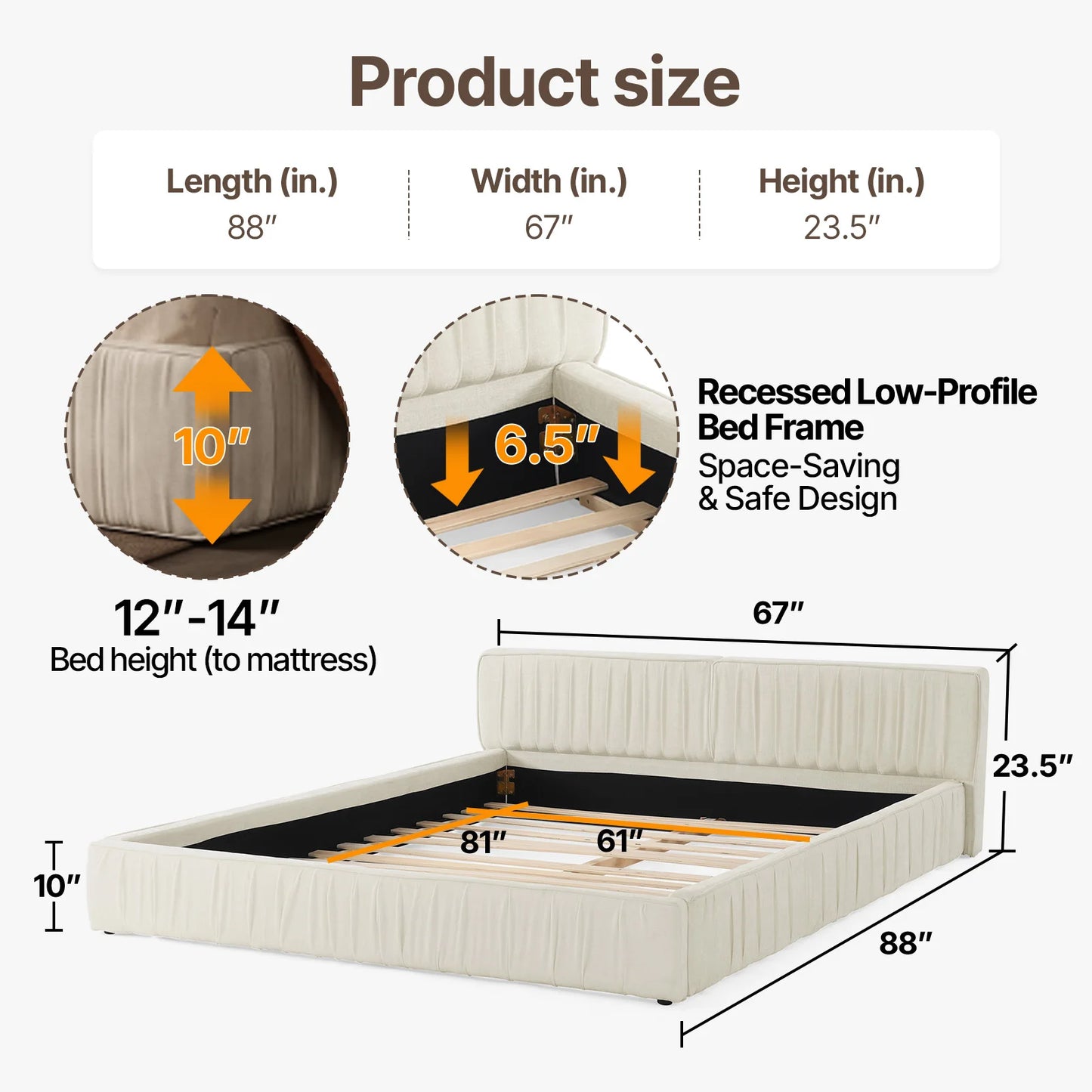 QWCCN Chenille Platform Bed With Thick Headboard And Footboard
