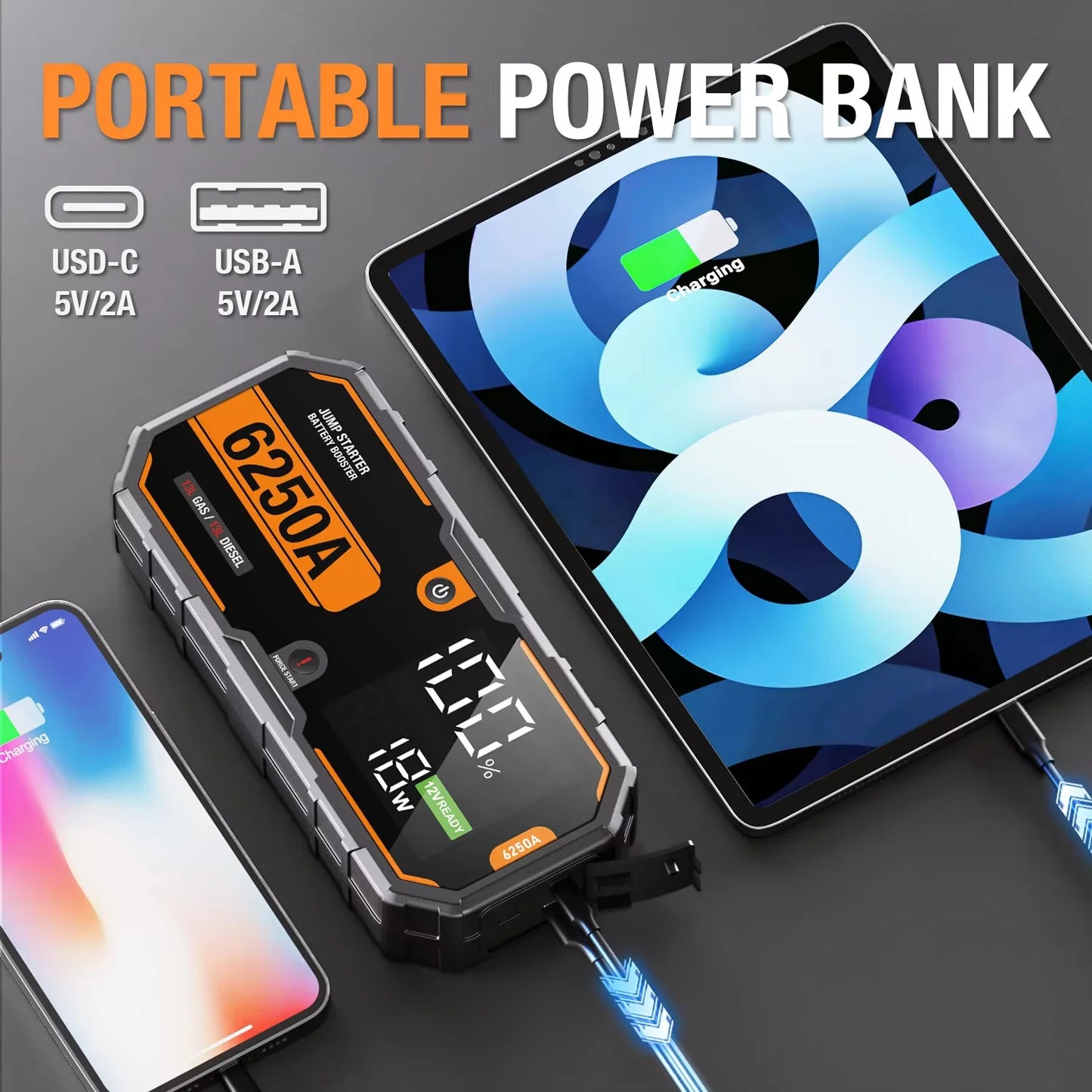 AdoreTrip 6250A Car Jump Starter Portable 12V Power Bank