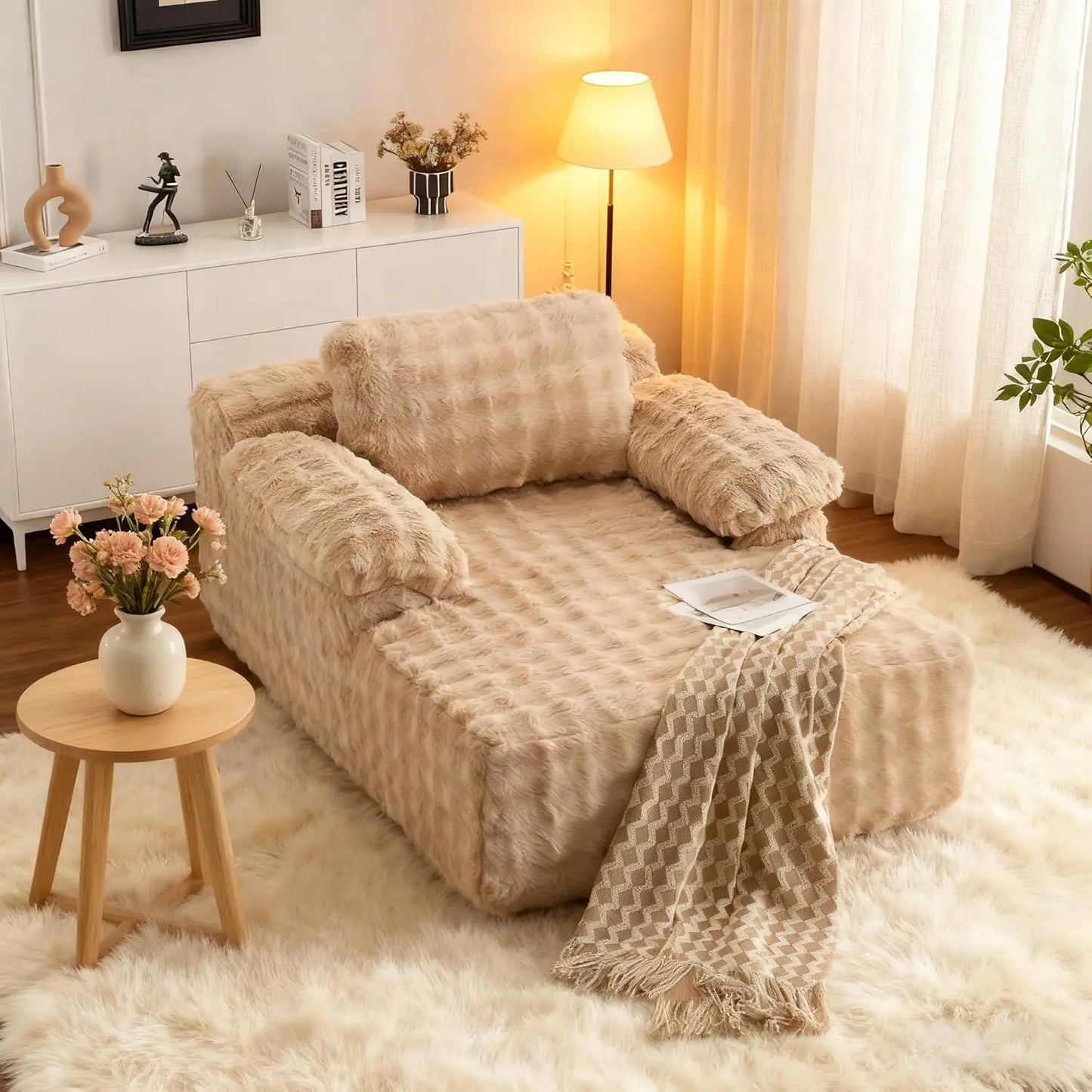 Chaise Lounge Chair Indoor Reading Sofa Bed With Bubble Fleece