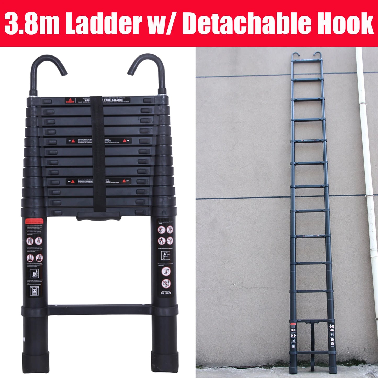 DayPlus Telescopic Aluminum Ladder With Detachable Hooks
