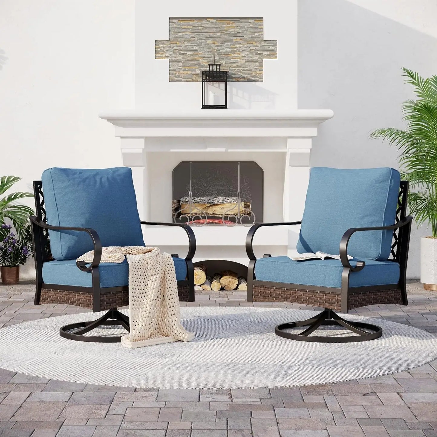 All Weather Metal Outdoor Patio Chairs 2-Piece Swivel Set