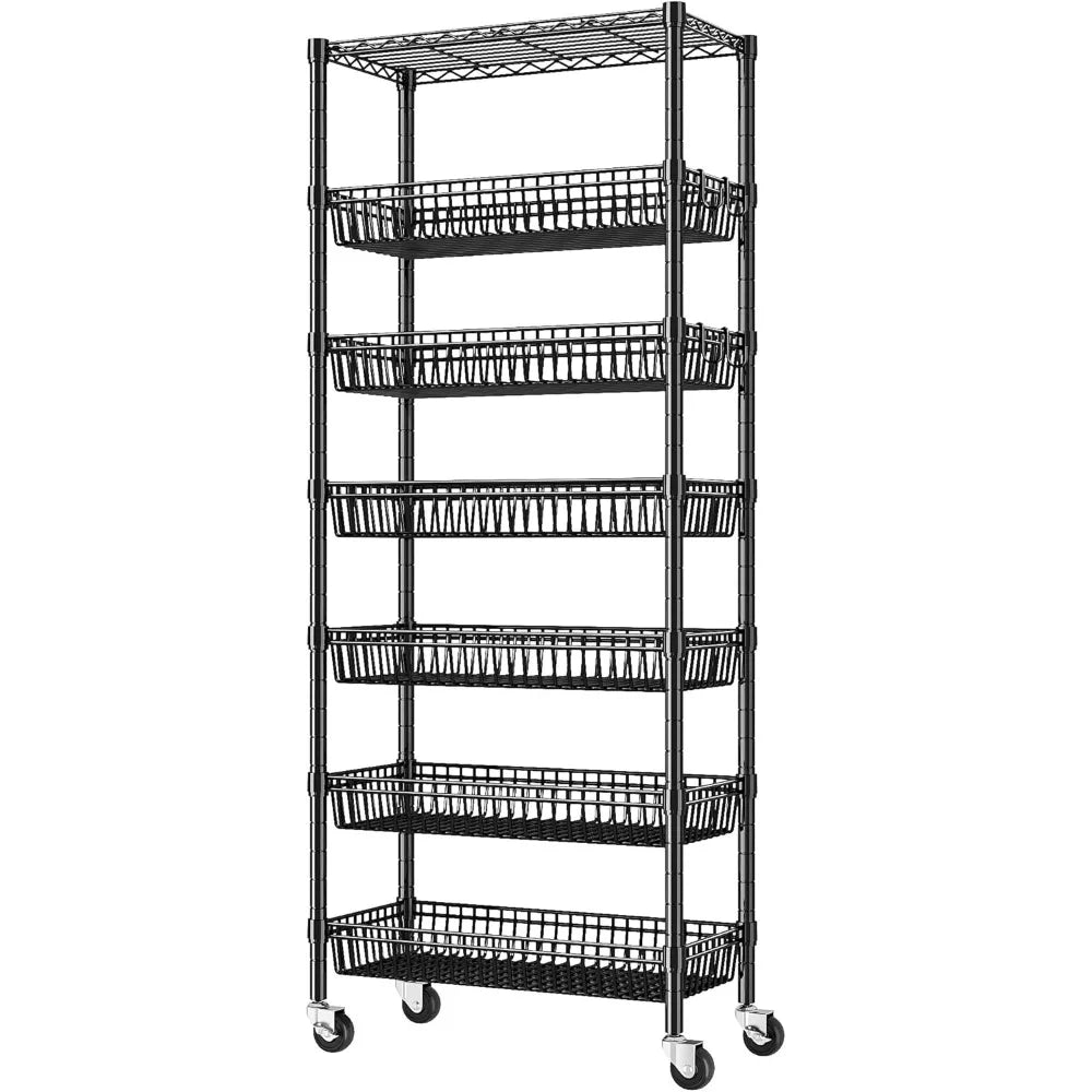 7 Tier Wheeled Wire Shelving Unit For Kitchen And Pantry