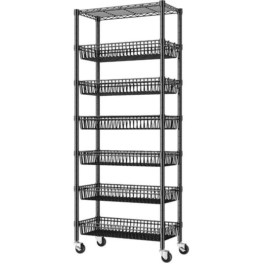 7 Tier Wheeled Wire Shelving Unit For Kitchen And Pantry