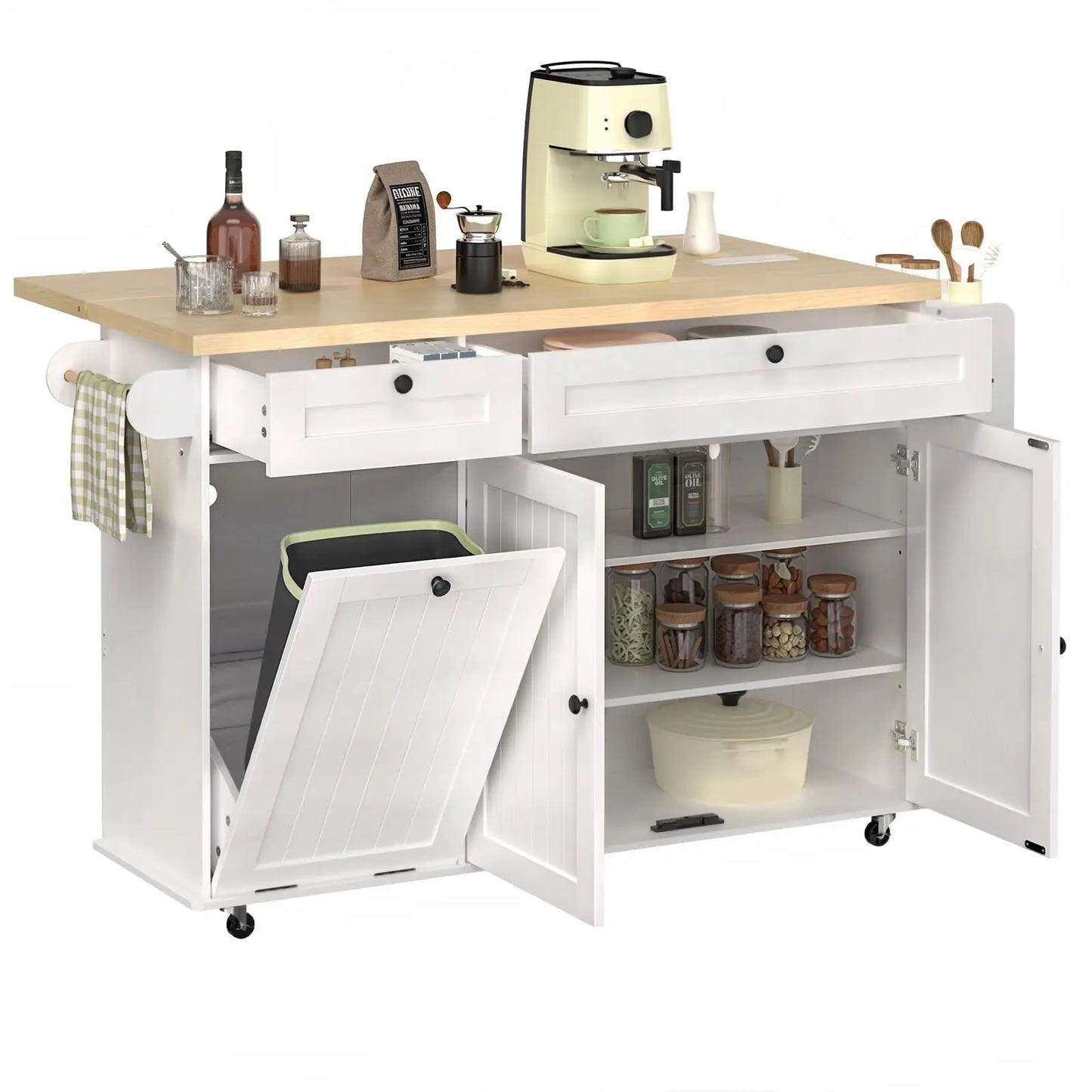 ONBRILL Mobile Kitchen Island Cart With Power Outlet