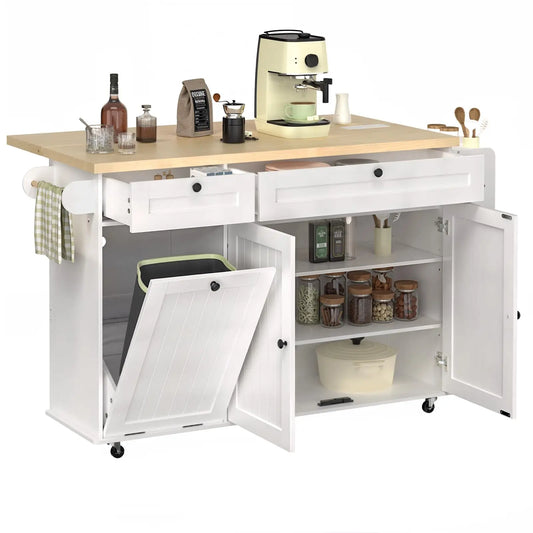 ONBRILL Mobile Kitchen Island Cart With Power Outlet