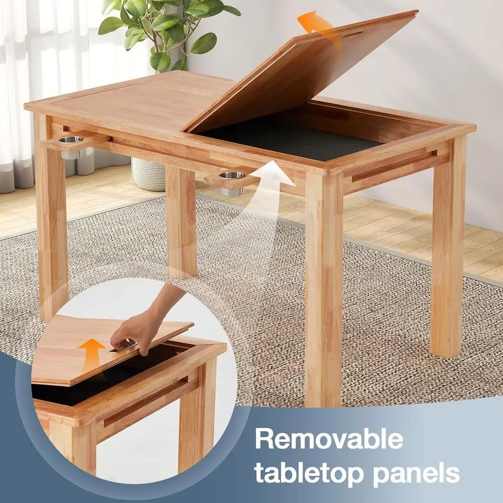 Oak Gaming Table With Removable Top Leather Mat Cup Holders