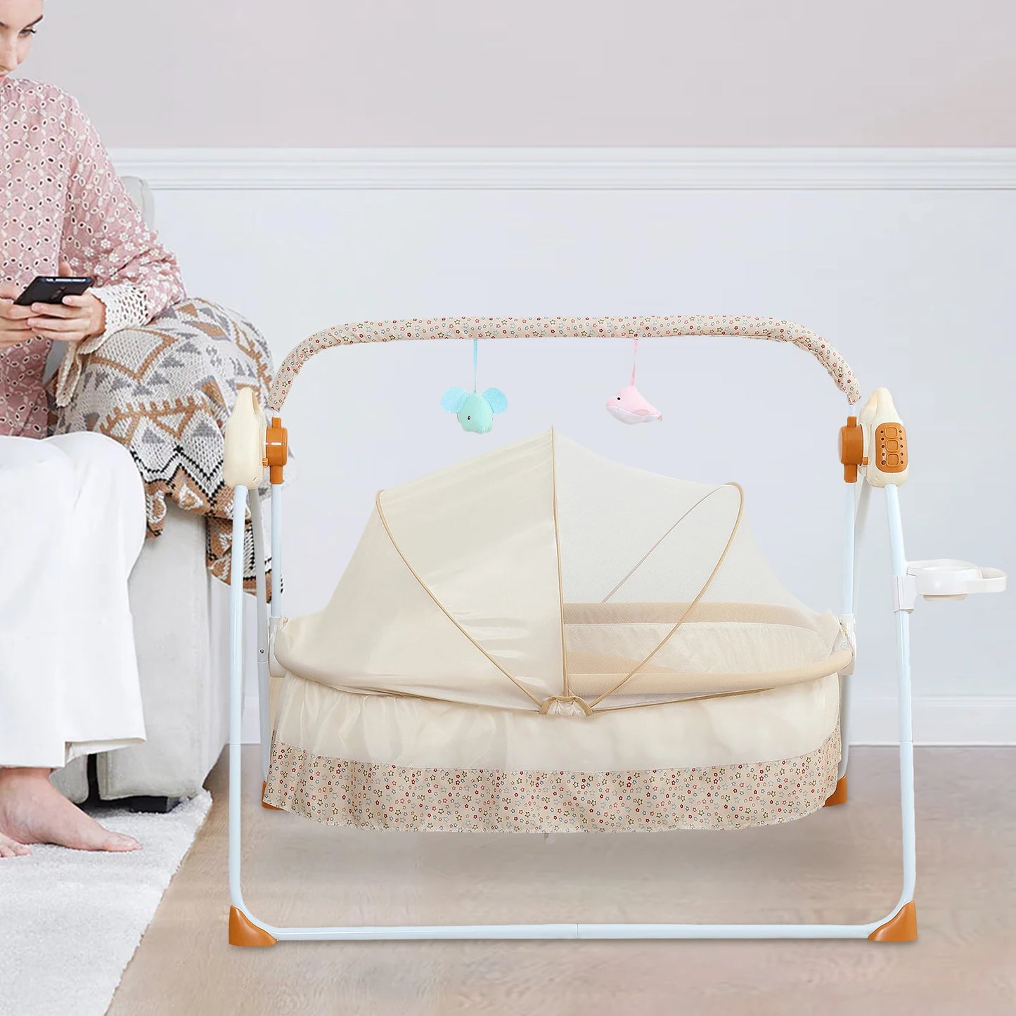 Foldable Electric Baby Cradle With Music Mosquito Net And Swing
