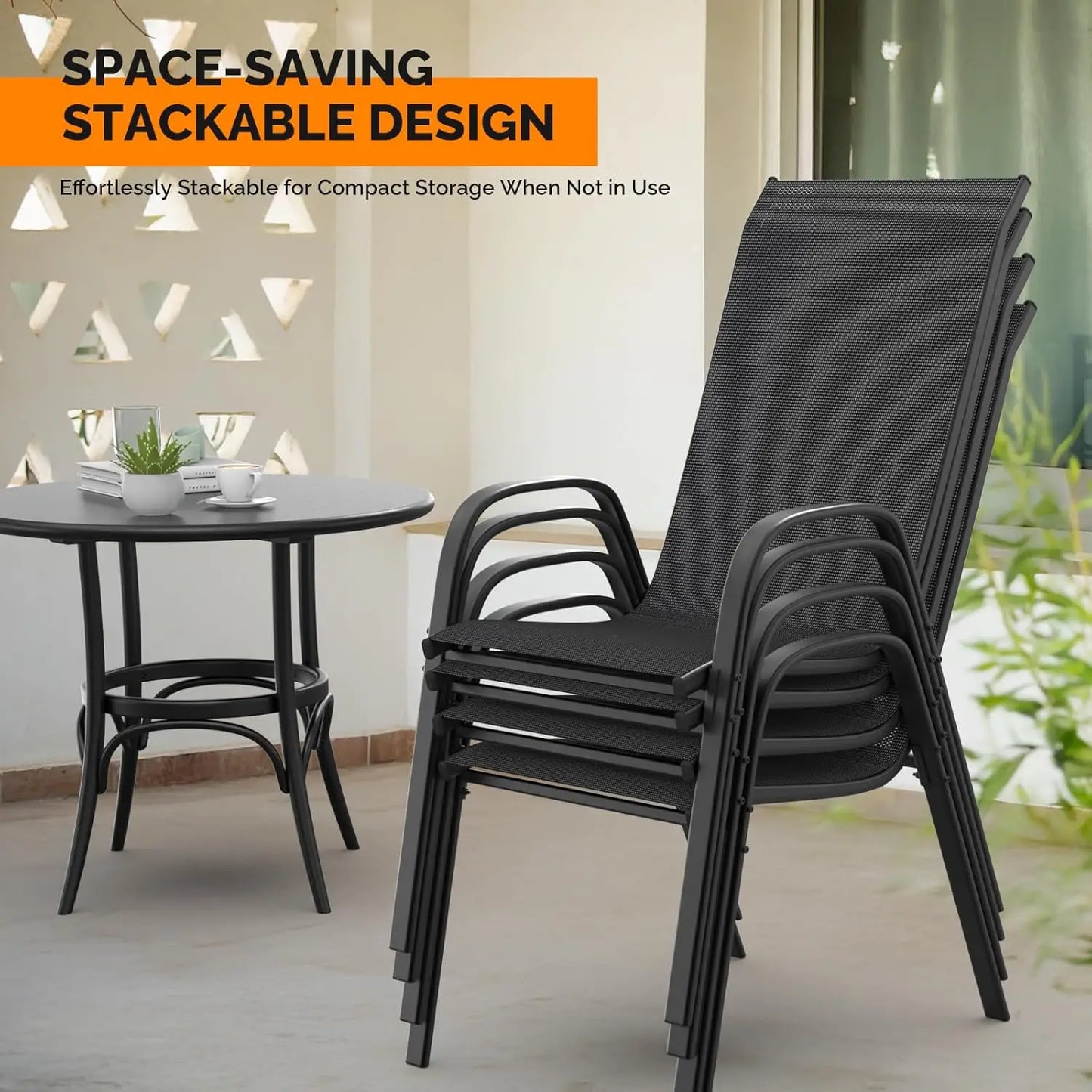 Stackable Patio Chairs Set Of 4 For Outdoor Dining