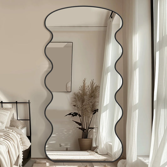 Antok Wavy Glass Mirror With Stand For Living Room And Bedroom