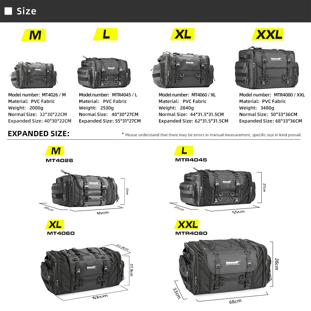 Rhinowalk Waterproof Motorcycle Travel Luggage Bag Expandable for Motorcycles