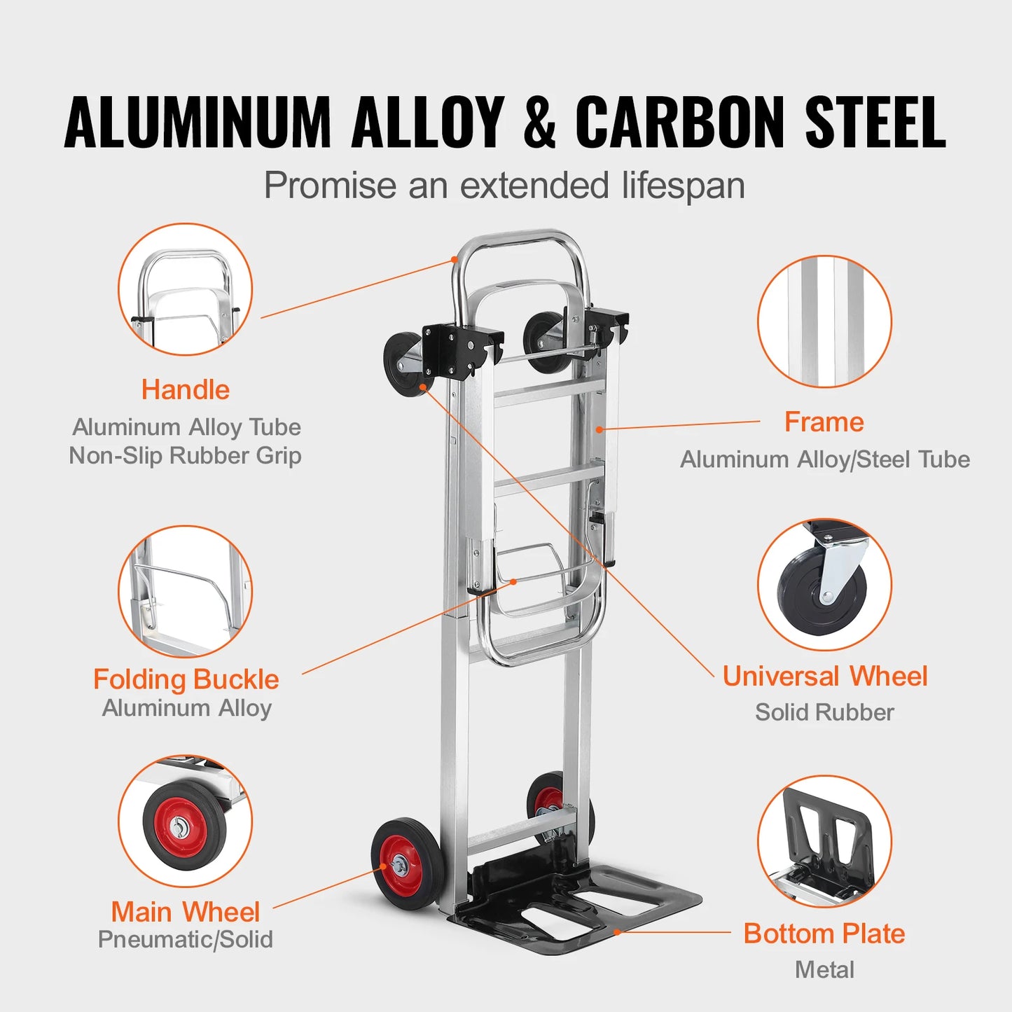 Folding Hand Truck With Wheels 400 Lb Capacity Aluminum Cart