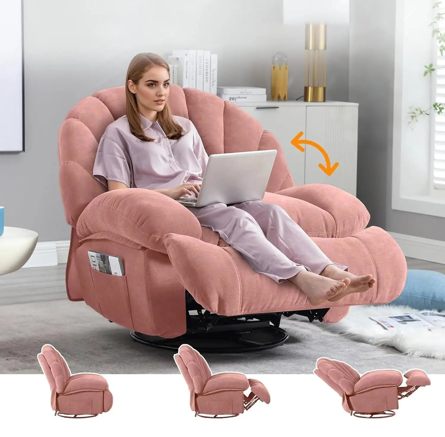 Swivel Rocker Recliner Chair With 360 Manual Rotation