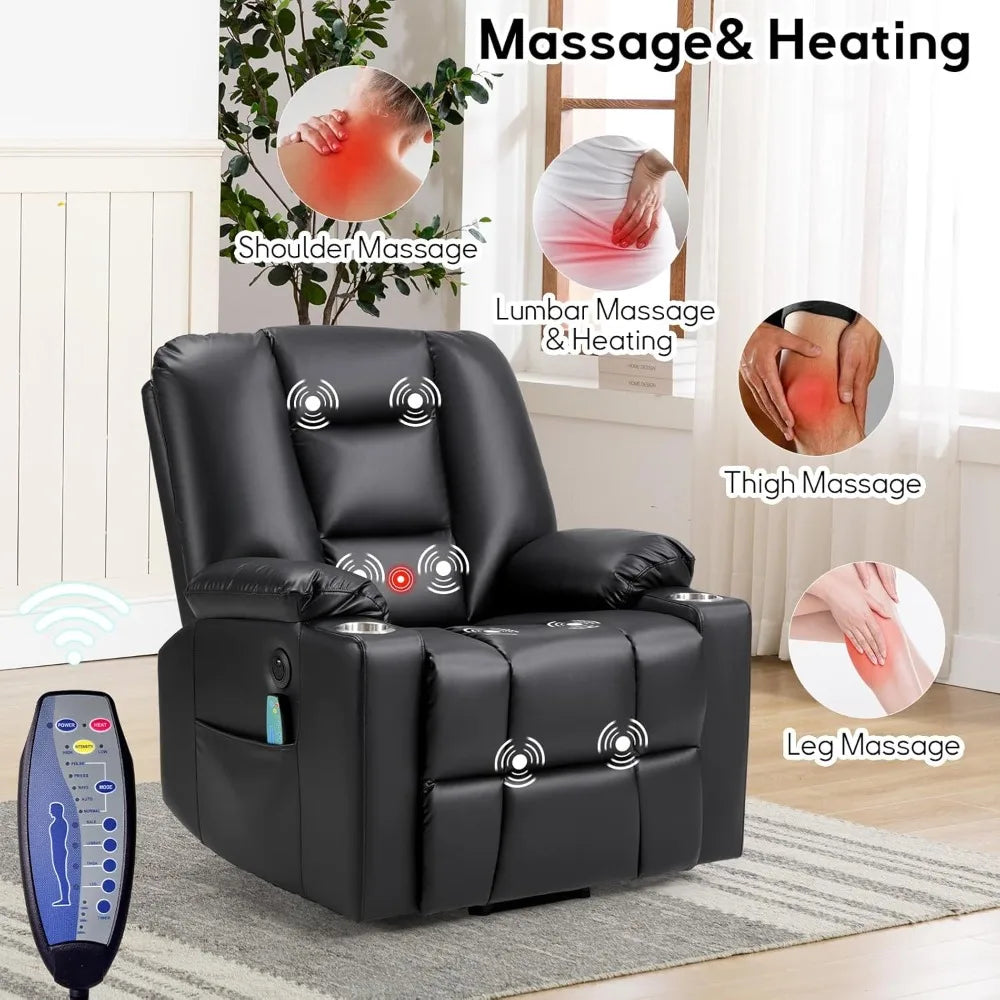 Power Lift Chair With Heat Massage USB Ports Faux Leather