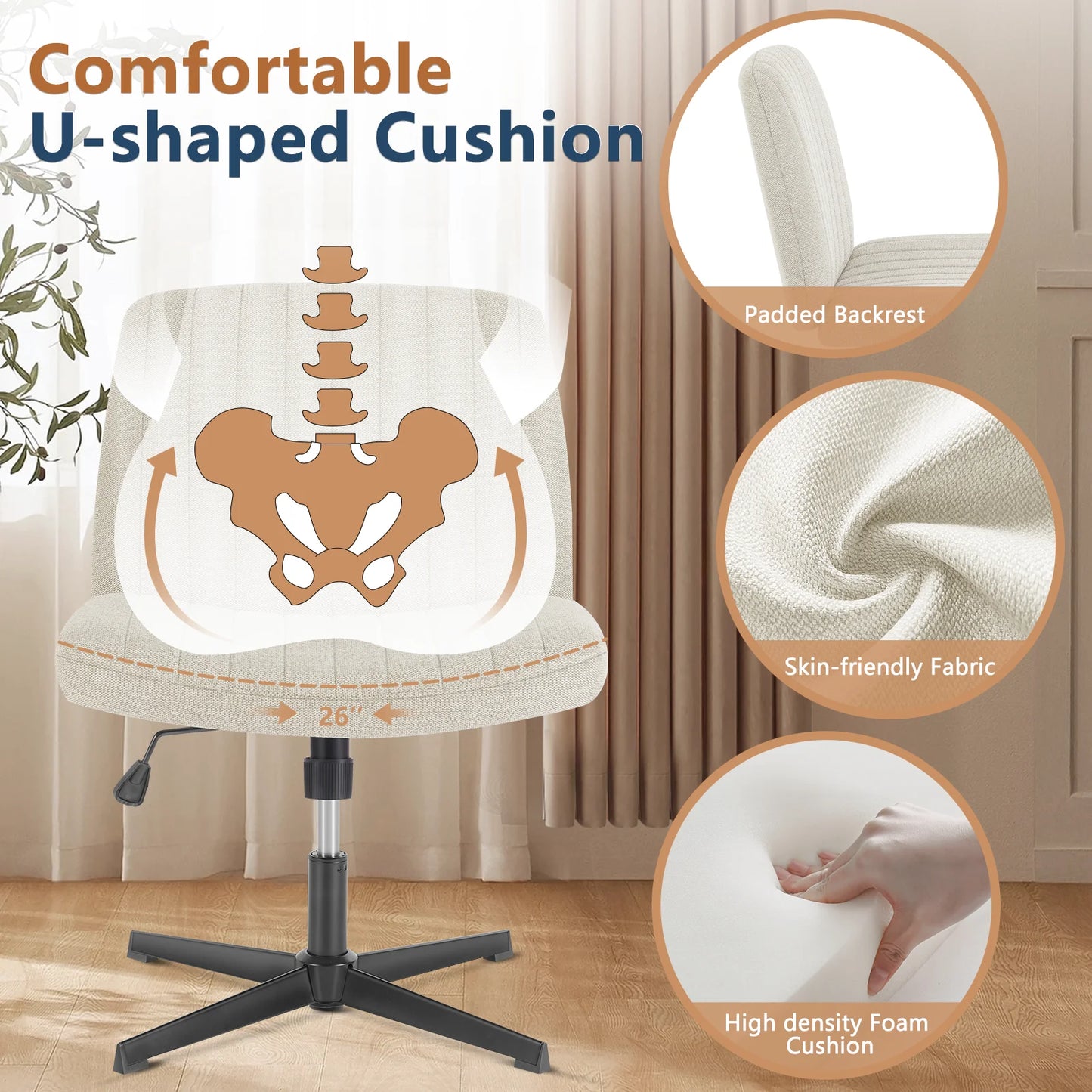 JHK Cross Legged Office Rocking Chair For Home Office