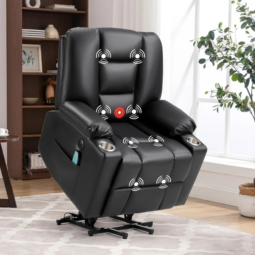 Power Lift Chair With Heat Massage USB Ports Faux Leather