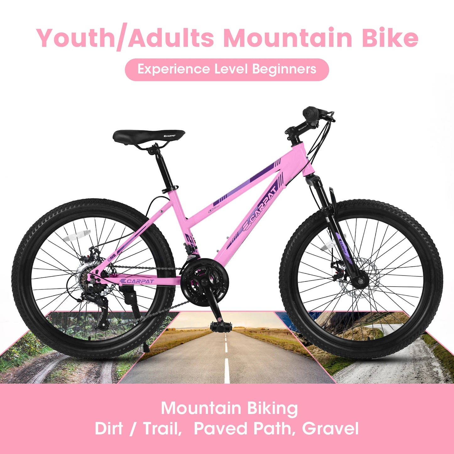 Ecarpat Women's Mountain Bike Front Suspension Disc Brakes