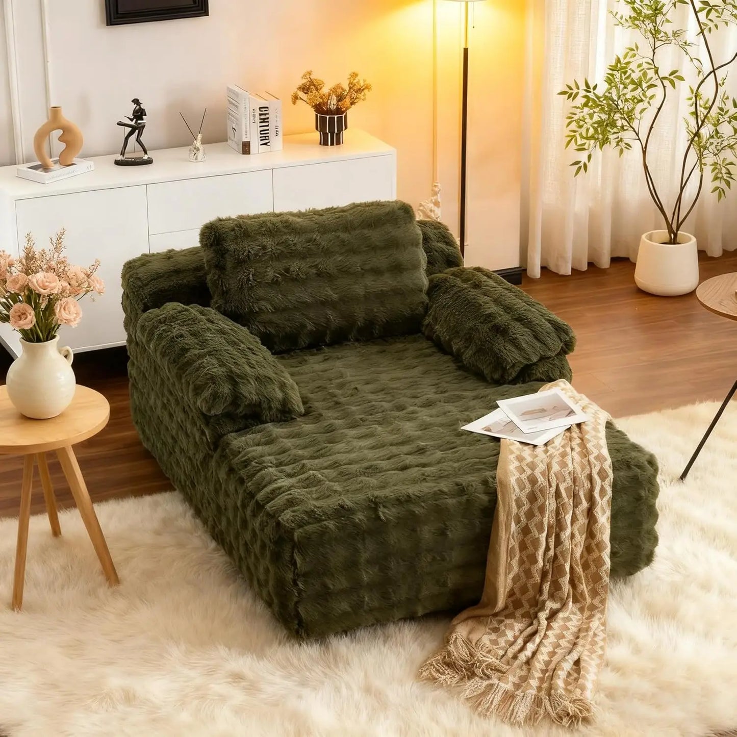 Chaise Lounge Chair Indoor Reading Sofa Bed With Bubble Fleece