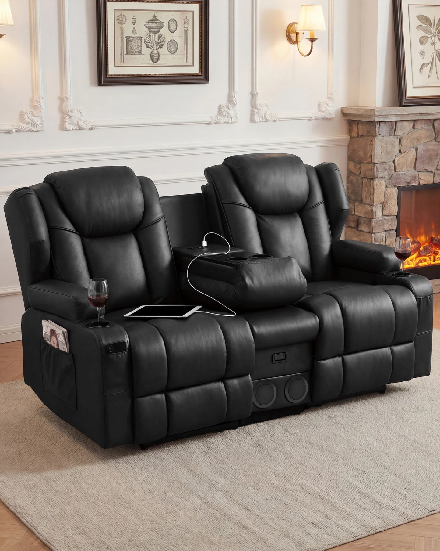 Redlife Heated Massage Loveseat Recliner Sofa With Console