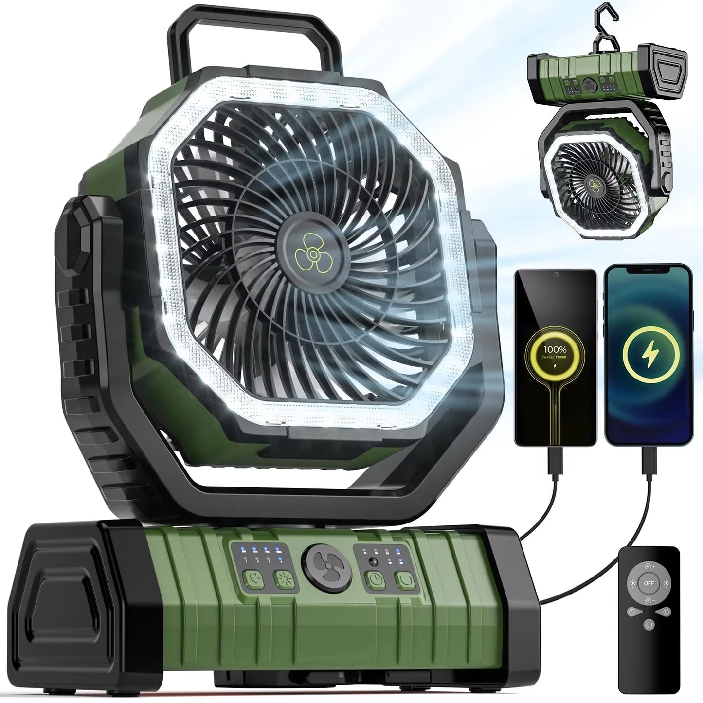 Rechargeable Camping Fan 20000mAh With LED Light And Portable Hook