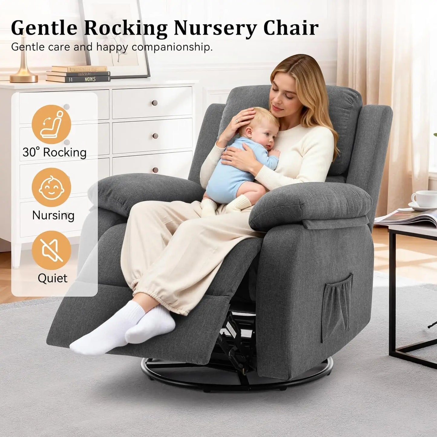 360 Swivel Rocker Recliner Chair For Small Spaces Upholstered Comfort