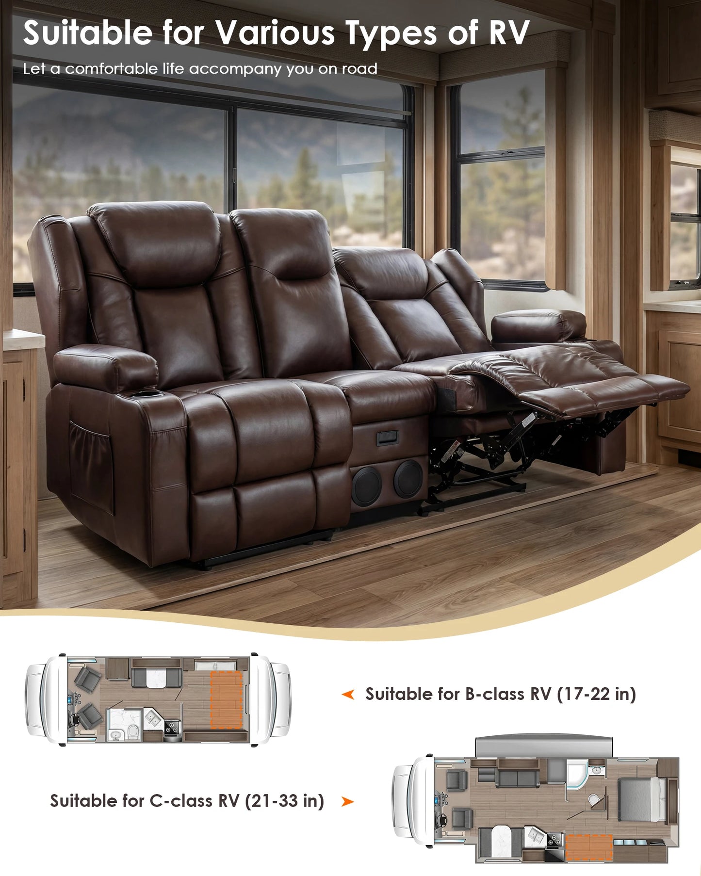 Redlife Heated Massage Loveseat Recliner Sofa With Console