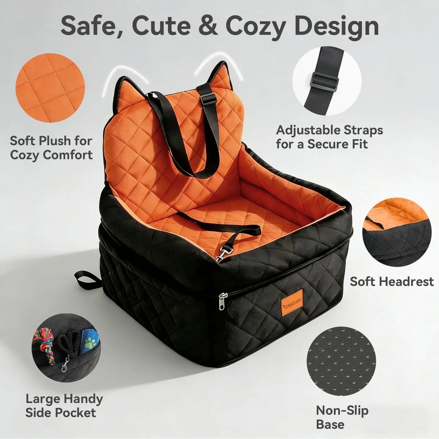 CABZOON Dog Car Seat With Elevated Cushion And Washable Cover