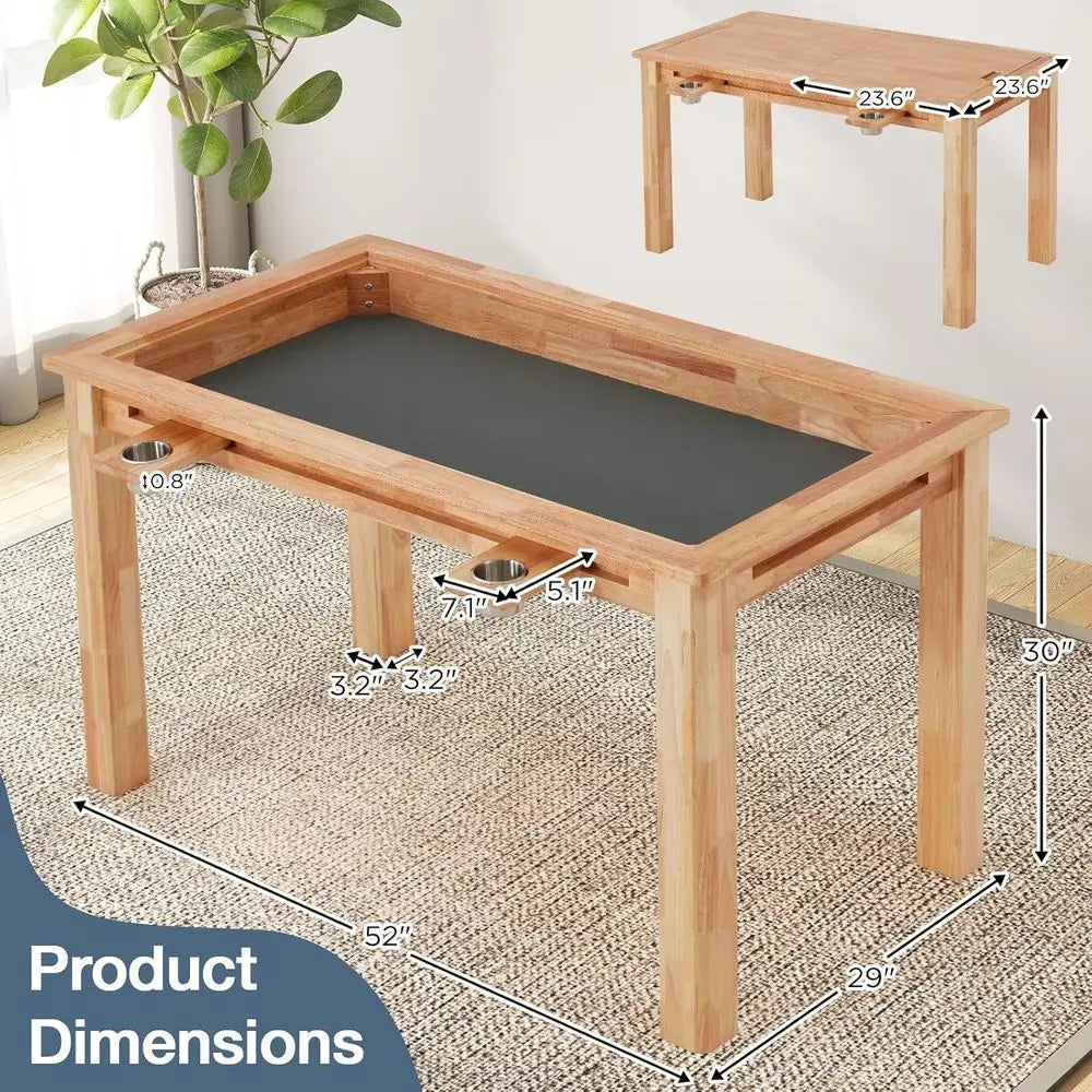 Oak Gaming Table With Removable Top Leather Mat Cup Holders