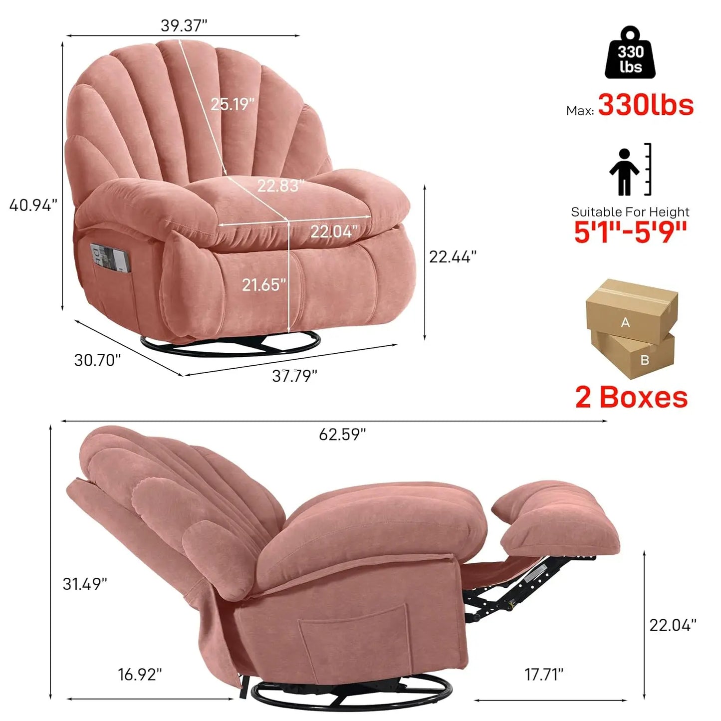 Swivel Rocker Recliner Chair With 360 Manual Rotation