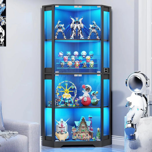 Corner Display Cabinet With Glass Doors And LED Lights