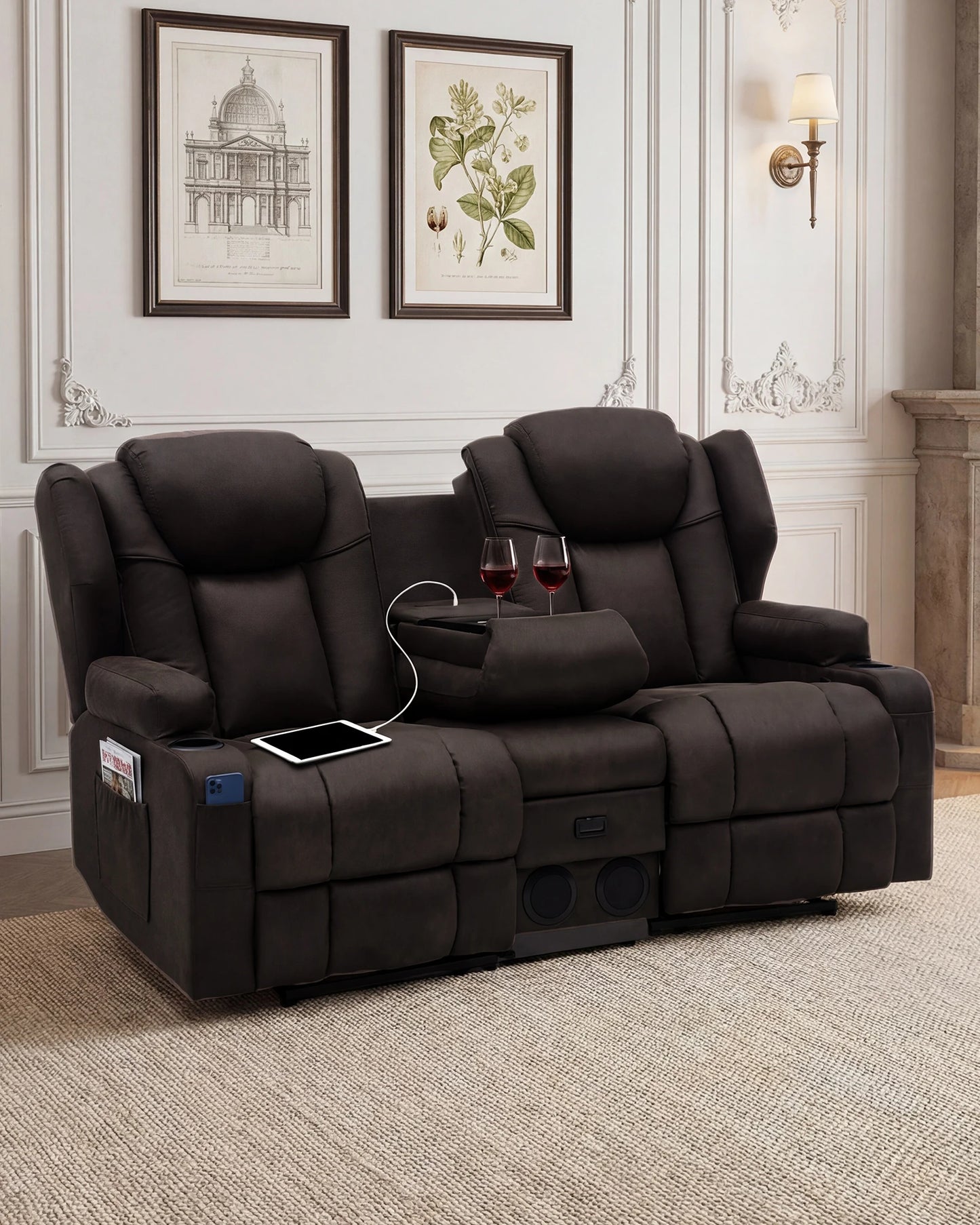 Redlife Heated Massage Loveseat Recliner Sofa With Console